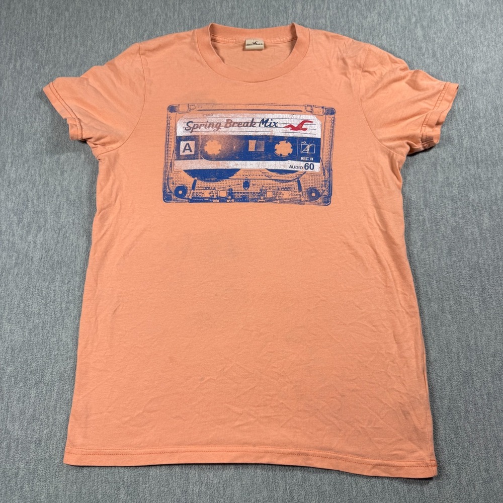 Hollister Shirt Adult Large Peach Spring Break Mix Cassette Tape Graphic Tee